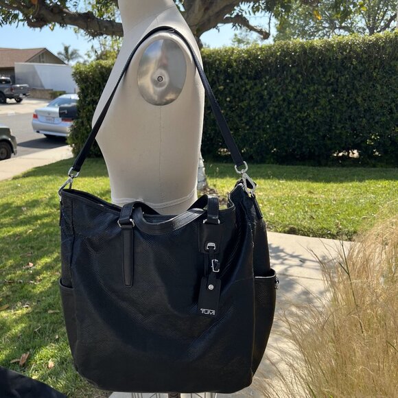 Authentic TUMI Faux Leather Snake Pattern Hobo Handbag/Tote in Black - Picture 2 of 16